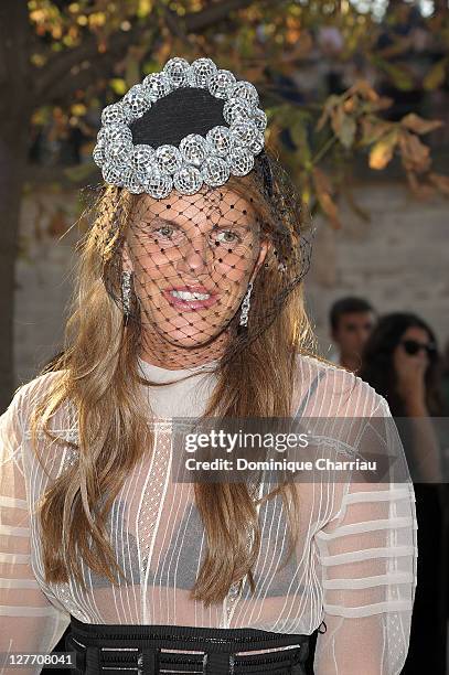 Anna Dello Russo attends the Lanvin Ready to Wear Spring / Summer 2012 show during Paris Fashion Week at Jardin des Tuileries on September 30, 2011...