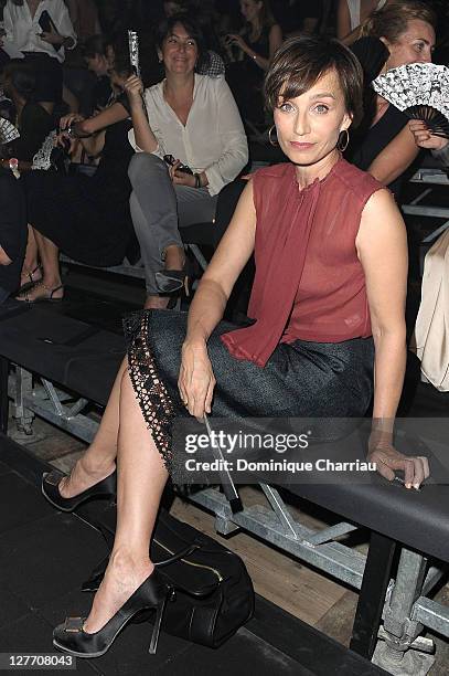 Kristin Scott Thomas attends the Lanvin Ready to Wear Spring / Summer 2012 show during Paris Fashion Week at Jardin des Tuileries on September 30,...