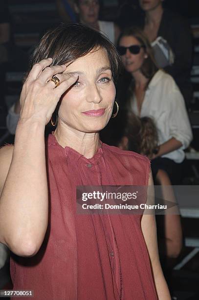 Kristin Scott Thomas attends the Lanvin Ready to Wear Spring / Summer 2012 show during Paris Fashion Week at Jardin des Tuileries on September 30,...