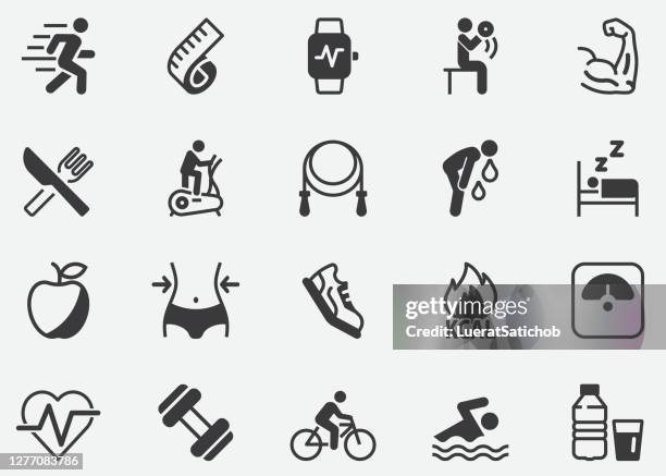 stockillustraties, clipart, cartoons en iconen met fitness, bodybuilding, heartbeat, zwemmen, fietsen, hardlopen, dieet, pixel perfecte iconen - aqua aerobics