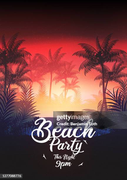 sommer nacht party poster design - tropical music stock-grafiken, -clipart, -cartoons und -symbole