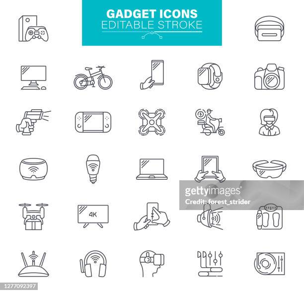 gadget icons editable stroke - fernsehbranche stock-grafiken, -clipart, -cartoons und -symbole