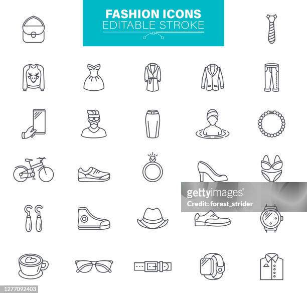 illustrazioni stock, clip art, cartoni animati e icone di tendenza di icone moda tratto modificabile - giacca