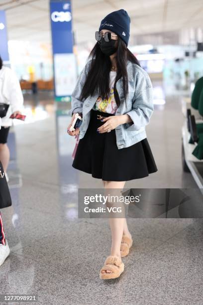 Actress Fan Bingbing is seen at an airport on September 28, 2020 in Beijing, Chna.