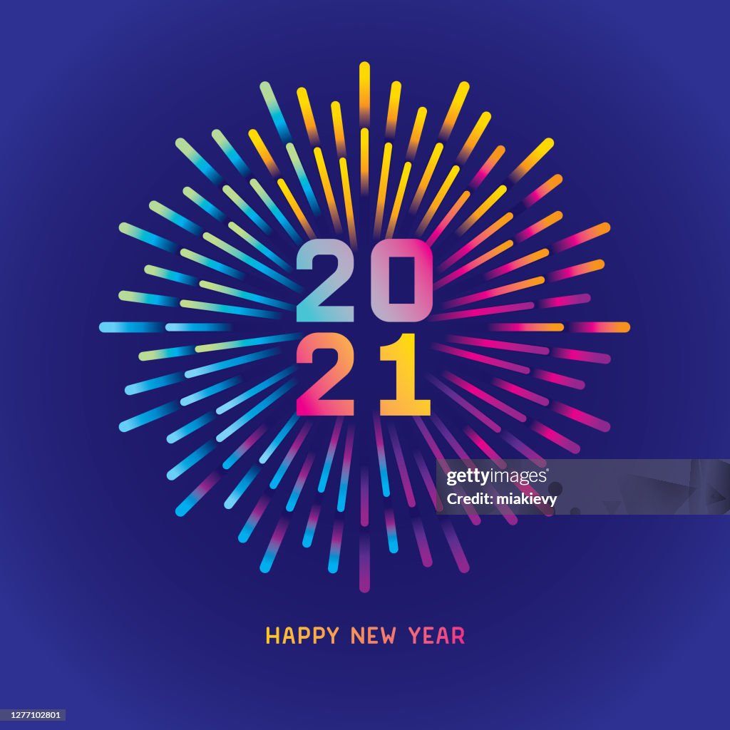 2021 New year card with colorful fireworks