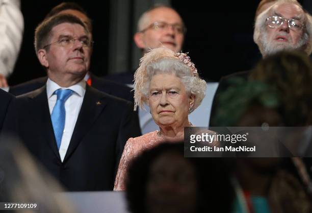 Queen Elizabeth II attends the Opening Ceremony of the London 2012 Olympic Games at the Olympic Stadium on July 27, 2012 in London, England.
