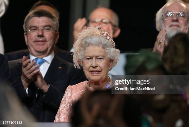 Queen Elizabeth II attends the Opening Ceremony of the London 2012 Olympic Games at the Olympic Stadium on July 27, 2012 in London, England.