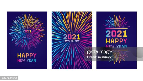 happy new year 2021 card set - firework display stock illustrations