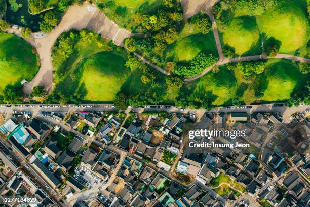 aerial view of gyeongju city with daereungwon ancient tombs - parklücke stock-fotos und bilder