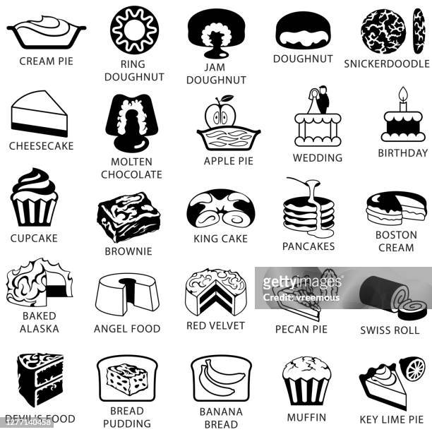 ilustraciones, imágenes clip art, dibujos animados e iconos de stock de iconos populares de pasteles y postres - brownie