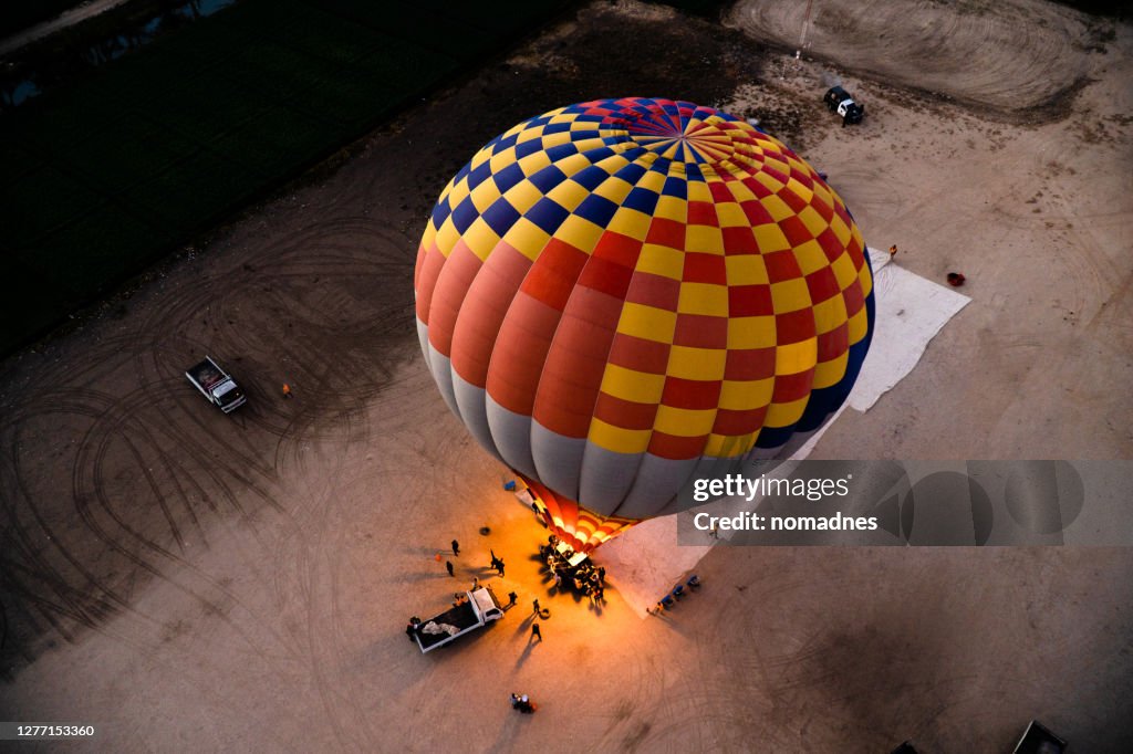 Hot air balloon over Nile river,Egypt.