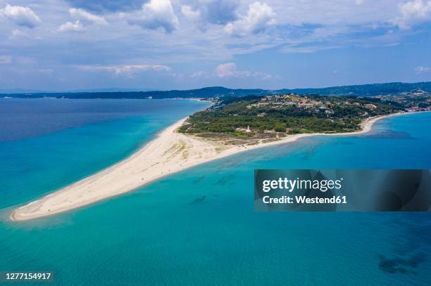 greece, kassandra, aerial view of possidi beach in summer - 半島 ストックフォトと画像