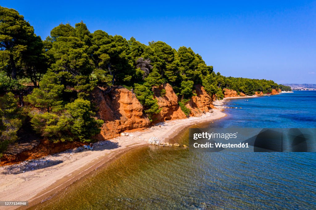 Greece, Sithonia, Aerial view of Metamorfosi Beach in summer