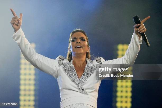 Ivete Sangalo performs on stage during a concert in the Rock in Rio Festival on September 30, 2011 in Rio de Janeiro, Brazil. Rock in Rio Festival...