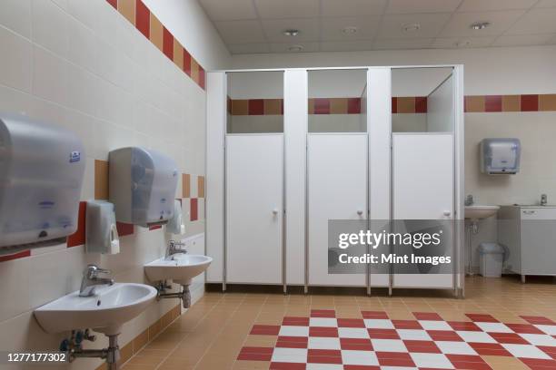 bathroom in primary school - public restroom stock-fotos und bilder