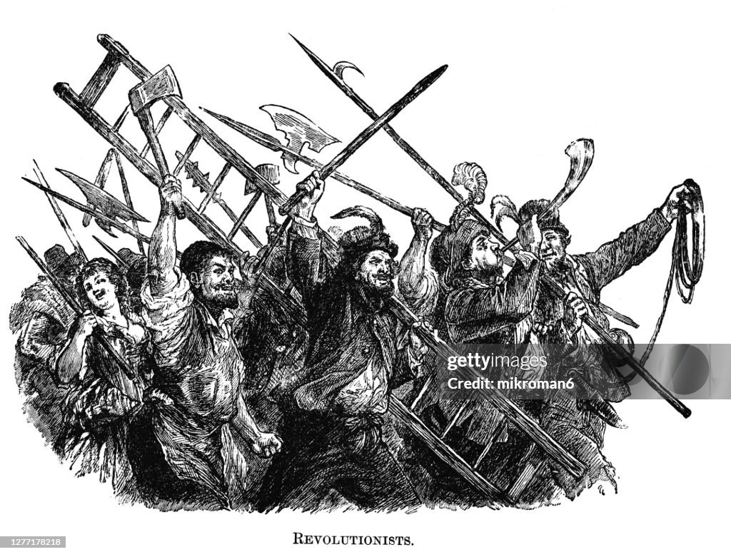 Engraving illustration of a group of a french revolutionists