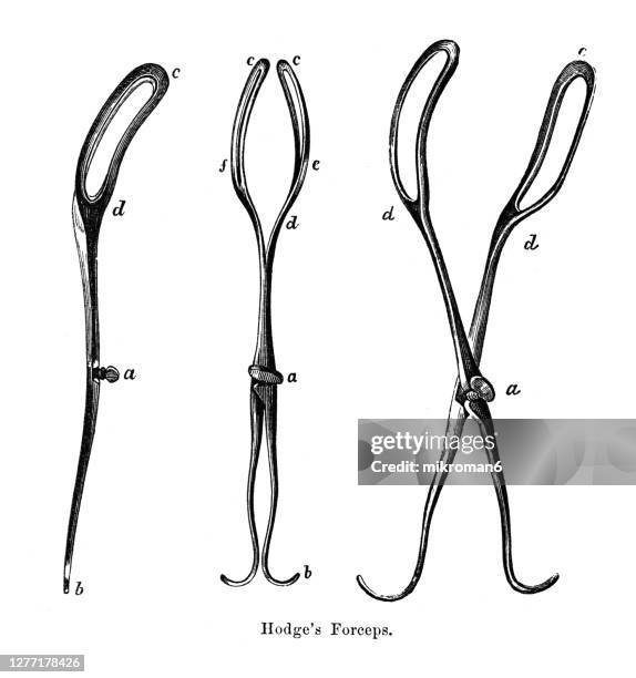 old engraved illustration of hodge's obstetrical forceps - obstetric forceps stock pictures, royalty-free photos & images