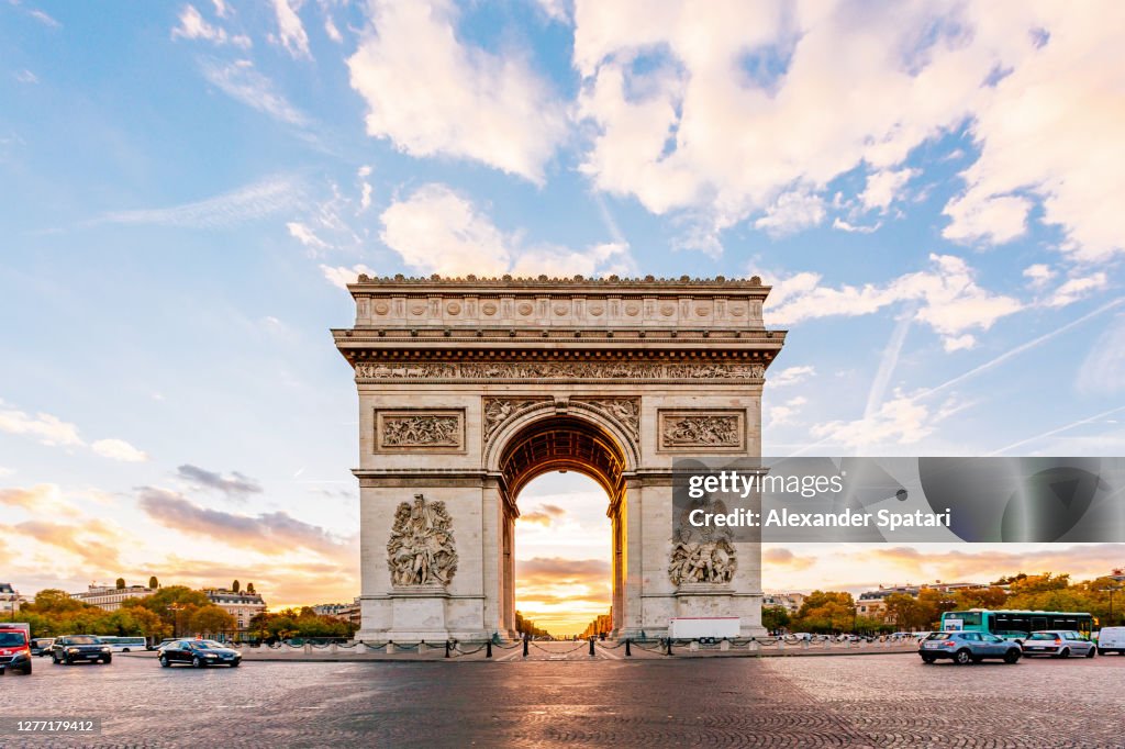 Arc de Triomphe at sunrise, Paris, France
