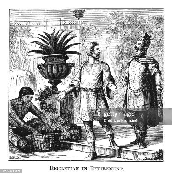 old engraved illustration of a diocletian in retirement - roman philosopher stock pictures, royalty-free photos & images