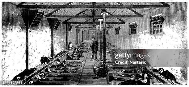 a london night hostel - homeless shelter stock illustrations