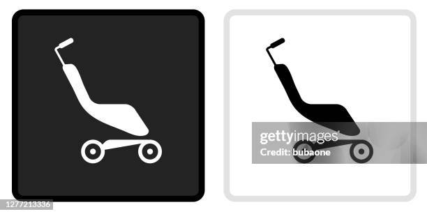 folding stroller icon on black button with white rollover - folding pushchair stock illustrations