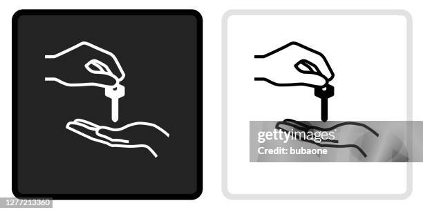 stockillustraties, clipart, cartoons en iconen met pictogram met de hand geven van sleutels op zwarte knop met witte rollover - car keys hand