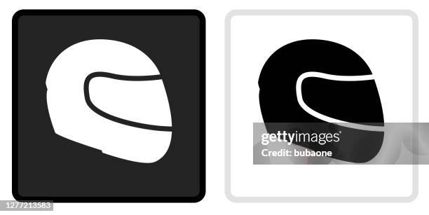 motorcycle helmet icon on  black button with white rollover - crash helmet stock illustrations