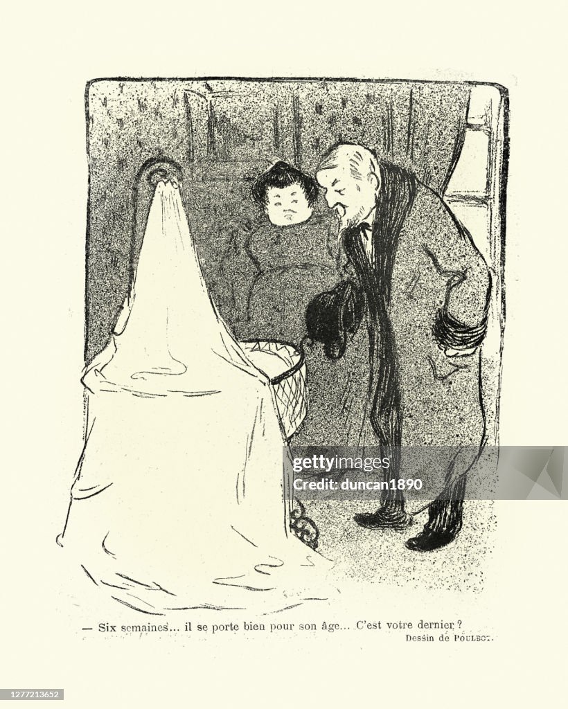 Victorian Rude French Cartoon Rude Old Men Looking At New Baby Victorian High-Res ...