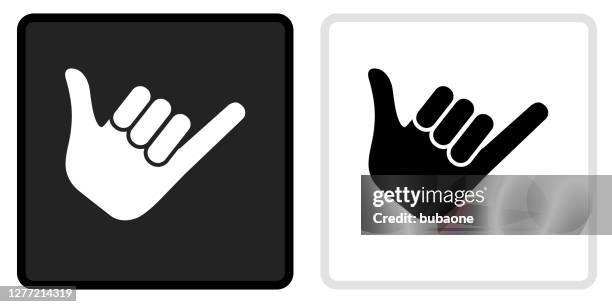 shaka sign icon on  black button with white rollover - shaka stock illustrations