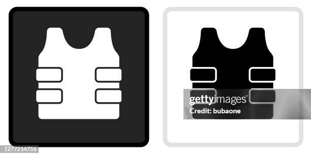 bulletproof vest icon on black button with white rollover - black vest stock illustrations