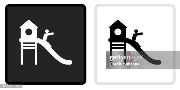 playground icon on  black button with white rollover - playground stock illustrations