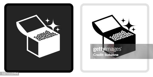 treasure chest icon on black button with white rollover - treasure chest gold stock illustrations