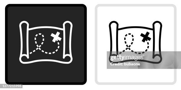 stockillustraties, clipart, cartoons en iconen met treasure map-pictogram op zwarte knop met witte rollover - treasure map