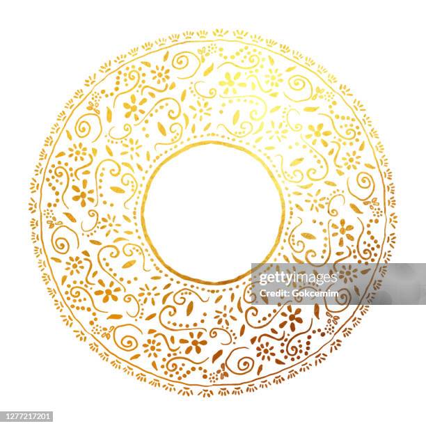 boho frame background with gold colored floral lace wreath. floral vector design element for birthday, new year, christmas card, wedding invitation. - mandala stock illustrations