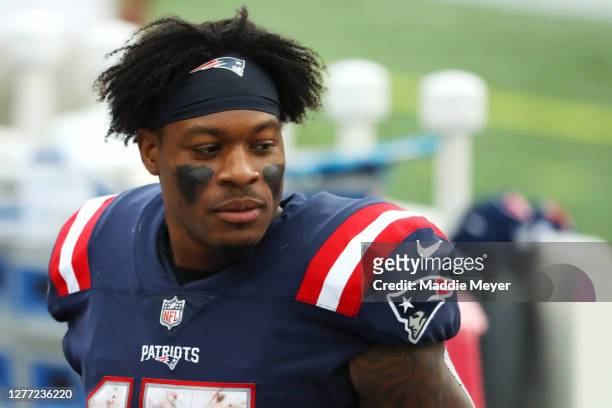 Keal Harry of the New England Patriots looks on after the game against the Las Vegas Raiders at Gillette Stadium on September 27, 2020 in Foxborough,...