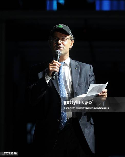 Commissioner of New York City Department of Parks & Recreation Adrian Benepe speaks onstage during CHASE Presents The Black Eyed Peas and Friends...