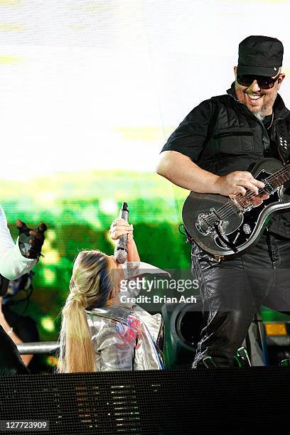 Fergie and George Pajon, Jr. Of The Black Eyed Peas perform onstage during CHASE Presents The Black Eyed Peas and Friends "Concert 4 NYC" benefiting...