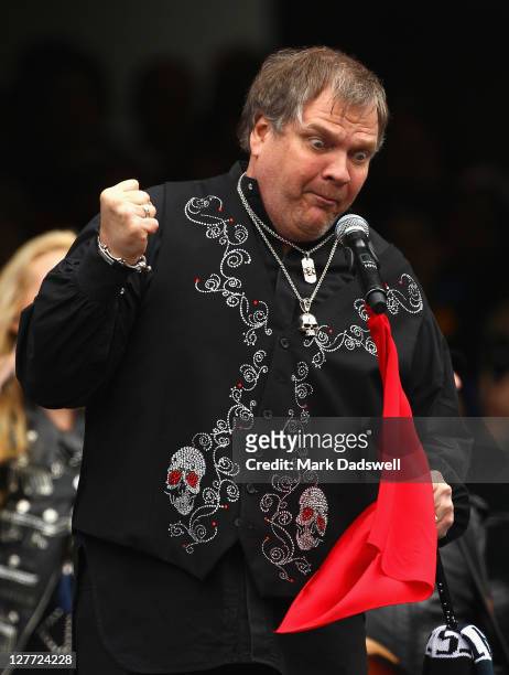 American artist Meat Loaf performs during the 2011 AFL Grand Final match between the Collingwood Magpies and the Geelong Cats at Melbourne Cricket...