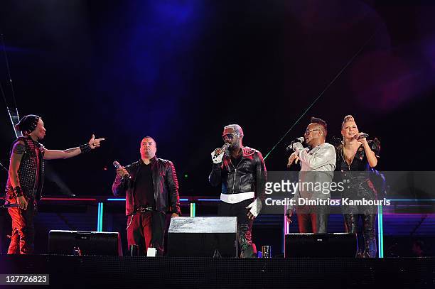 Taboo, Dante Santiago and will.i.am, apl.de.ap, and Fergie of The Black Eyed Peas perform onstage during CHASE Presents The Black Eyed Peas and...