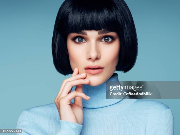 Beautiful Woman With Black Short Hair High-Res Stock Photo - Getty Images