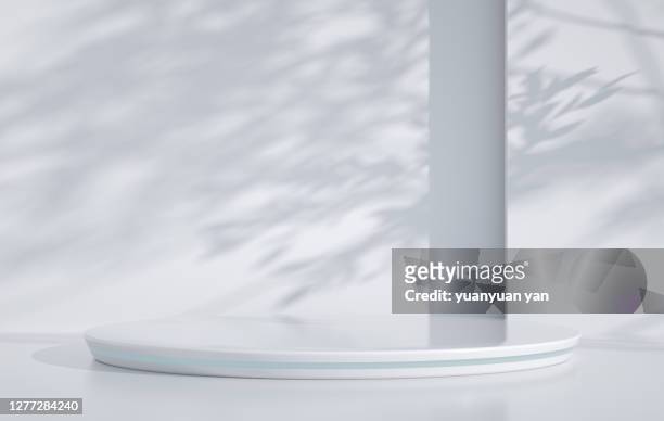 3d rendering exhibition background - leaves white background stock-fotos und bilder