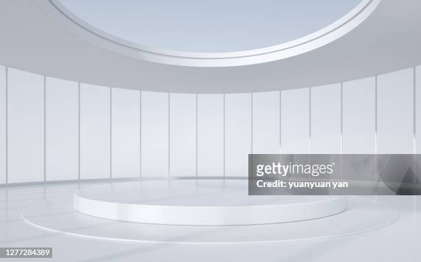 3d rendering exhibition background - empty showroom stock-fotos und bilder