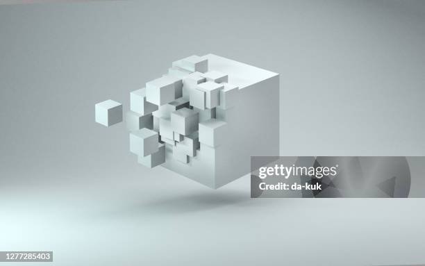 3d cube render against light gray background - cube shape stock pictures, royalty-free photos & images