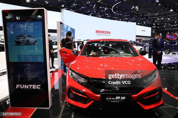 Honda Civic sedan is on display during 2020 Beijing International Automotive Exhibition at China International Exhibition Center on September 27,...