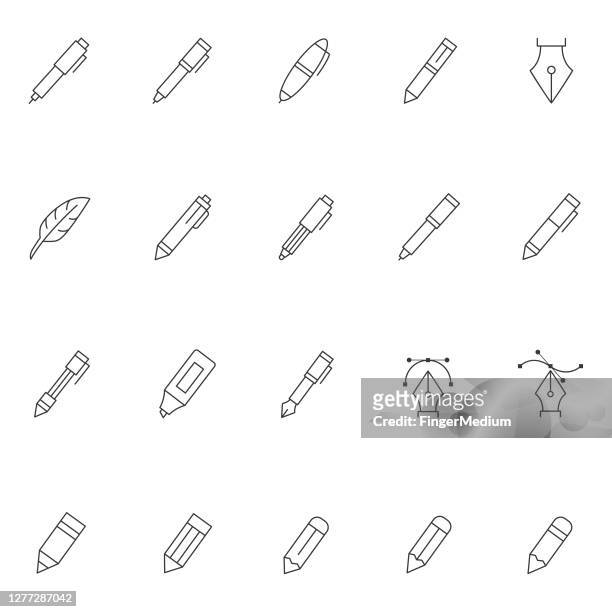pen icon set - fountain pen and ink stock illustrations