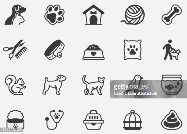 pet domestic animals pixel perfect icons - dog with a bone stock illustrations