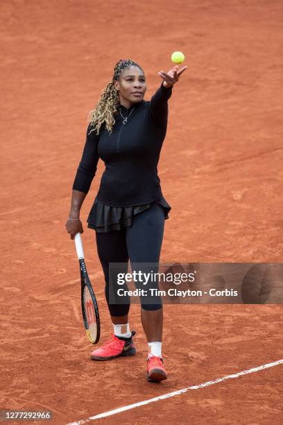 September 28. Serena Williams of the United States in action against Kristie Ahn of the United States in the first round of the singles competition...