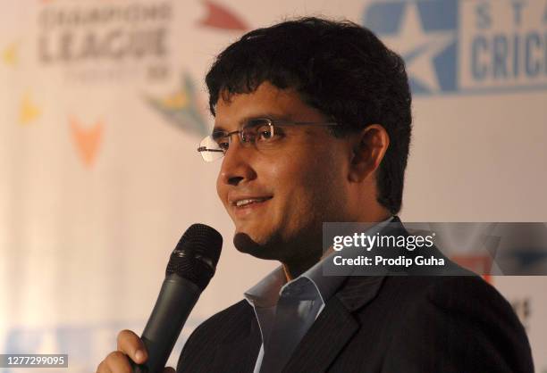 Sourav Ganguly attends the announcement of brand ambassador of Airtel Champions League Twenty20 by ESPN Star Sports on August 06, 2010 in Mumbai,...
