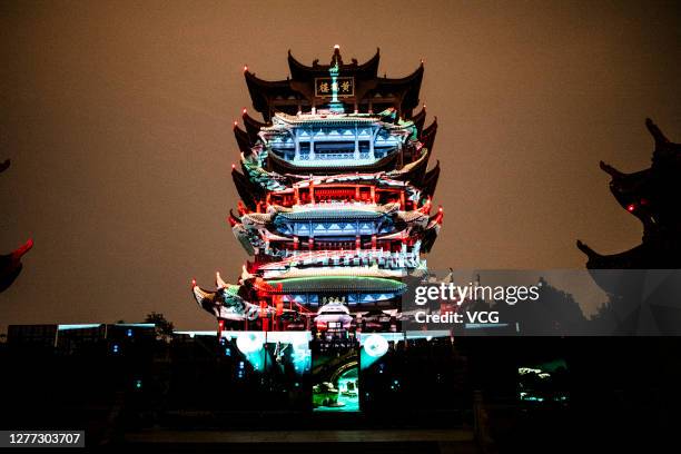 Light show is held at the Yellow Crane Tower Park to mark upcoming Chinese National Day on September 28, 2020 in Wuhan, Hubei Province China.