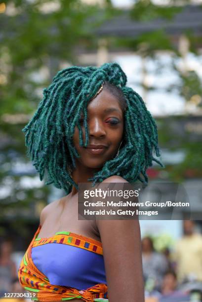 Boston Caribbean Fashion Week, Caribbean Catwalk Fashion Show in Downtown Crossing- Representing the US, model, Tihara O'Brien, 29 from Dorchester...